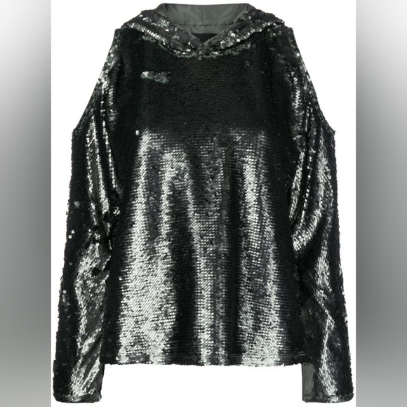 Sz XS NWT $895 RtA hooded open shoulder sequined top - Picture 7 of 9